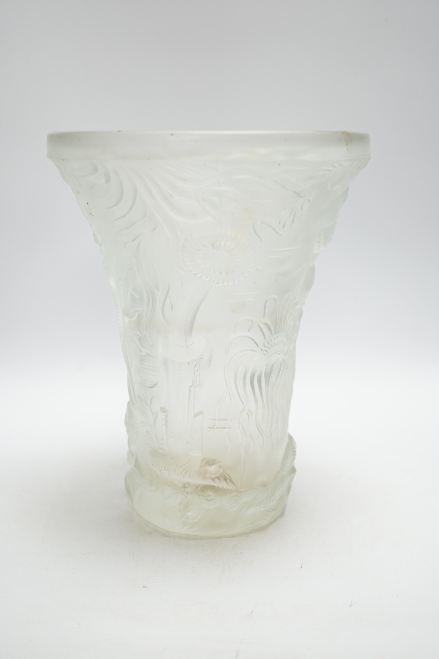 Josef Inwald. A Czech pressed and frosted glass vase, marine life, 27cm high